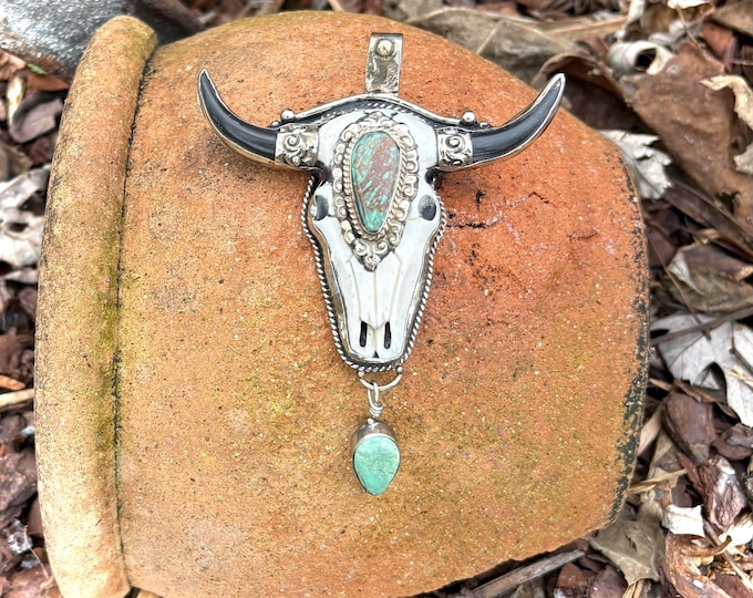 Bone and Turquoise Steer Pendant