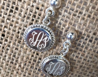 Sterling Silver Monogrammed Post Earrings with rope edge (posts)