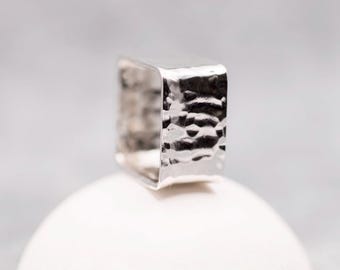 Square Hammered Ring in Sterling Silver