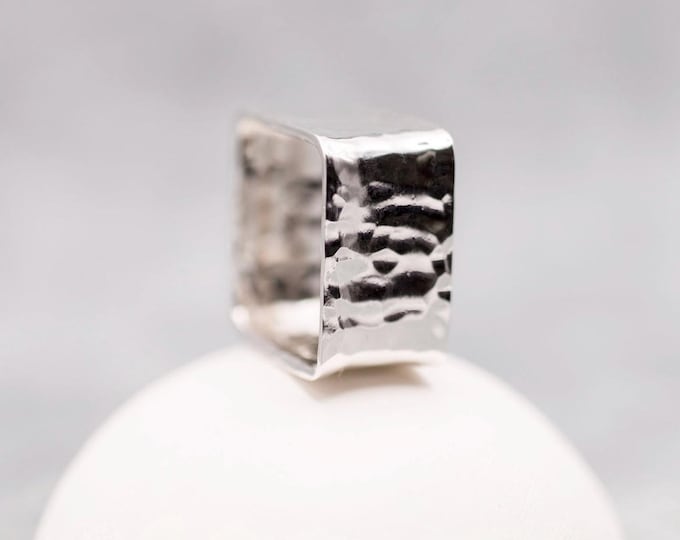 Square Hammered Ring in Sterling Silver