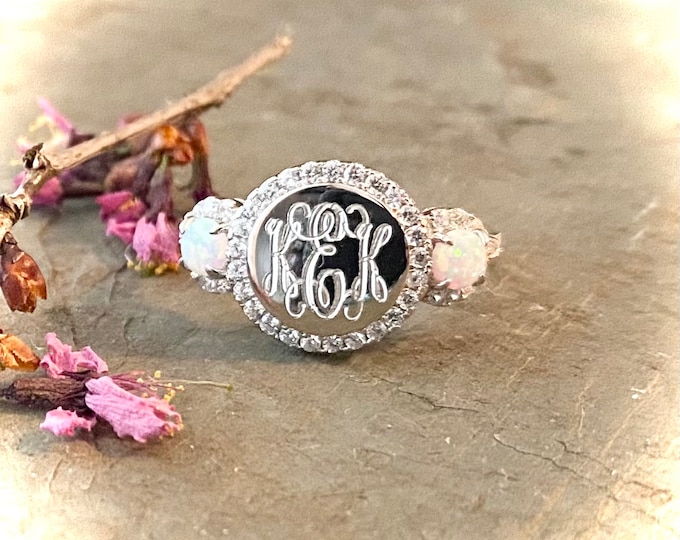Sterling Silver and Opal Monogrammed Ring