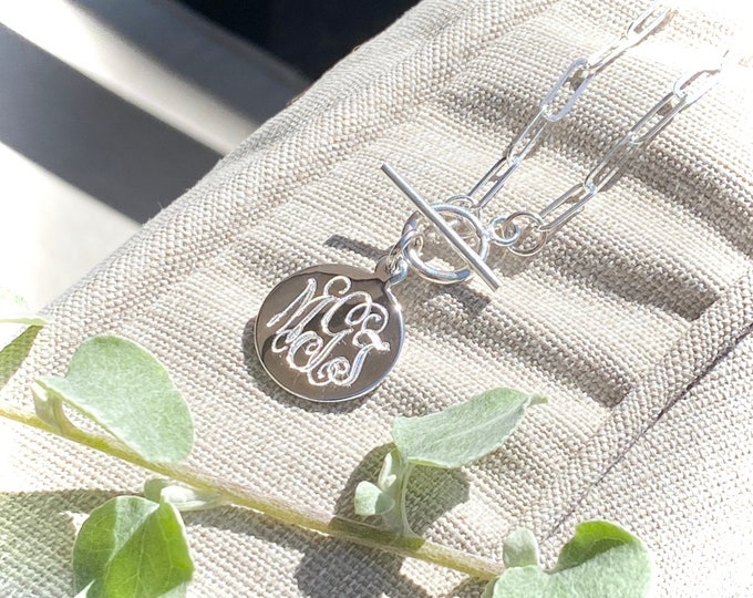 Sterling Silver Paper Clip Necklace with Monogram Pendant