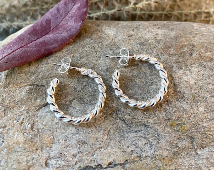 Small Rope Twist Hoop Earrings in Sterling Silver