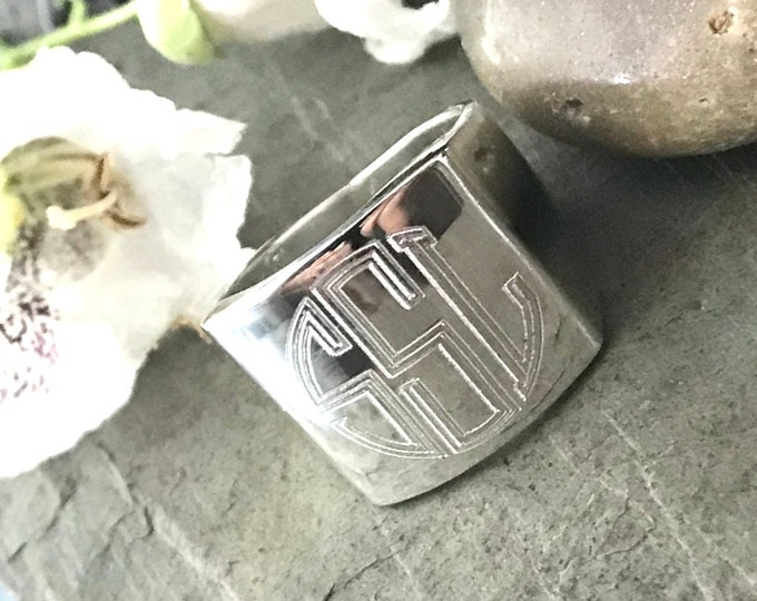 Sterling Silver Monogrammed Square Ring 18MM