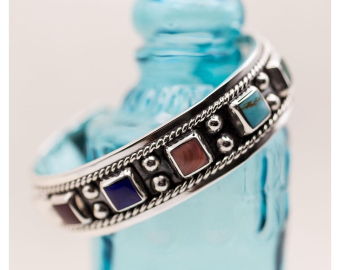 Sterling Silver and Multi Stone Cuff Bracelet