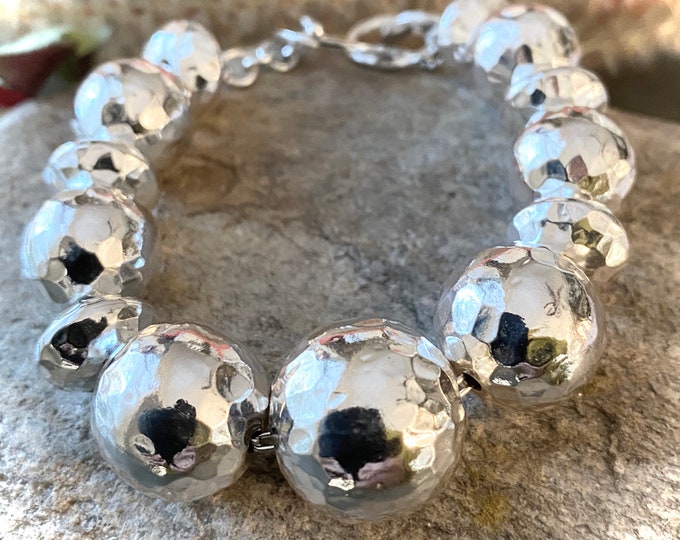 Sterling Silver Hammered Large Graduated Bead Bracelet