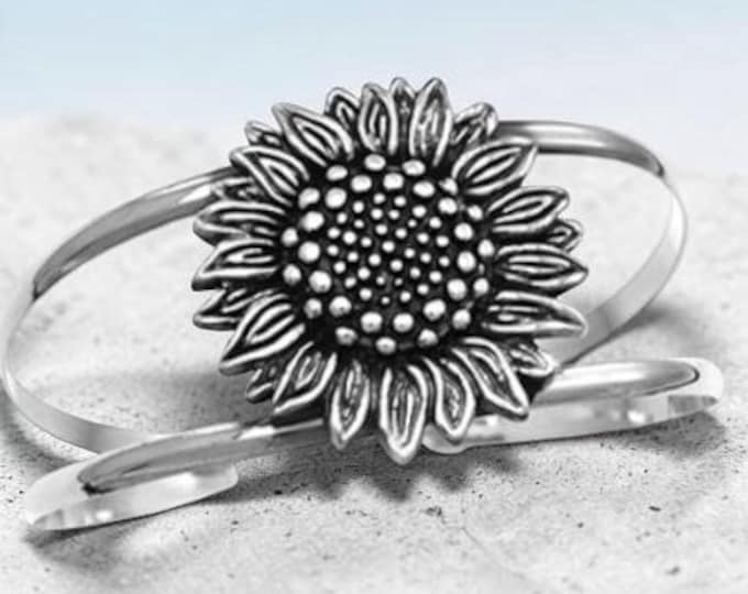 Sterling Silver 925 Sunflower Cuff Bracelet