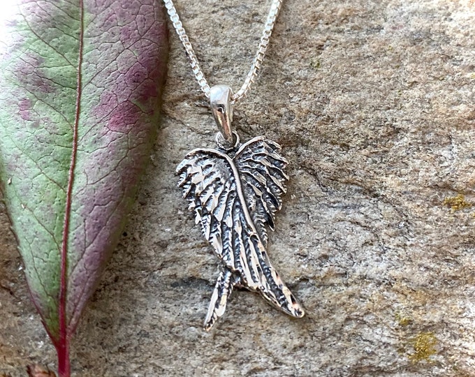 Sterling Silver 925 Double Angel Wing Necklace Pendant