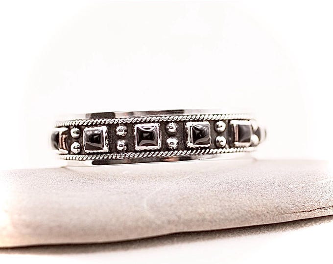 Sterling Silver and Multi Stone Black Onyx Cuff Bracelet