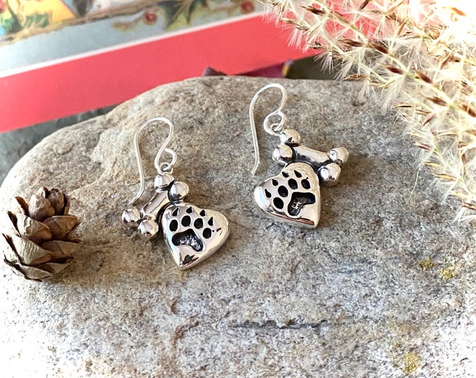 Sterling Silver Paw and Bone Earrings