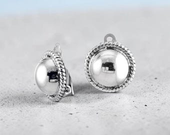 Round Rope Edge Clip-On Earrings in Sterling Silver