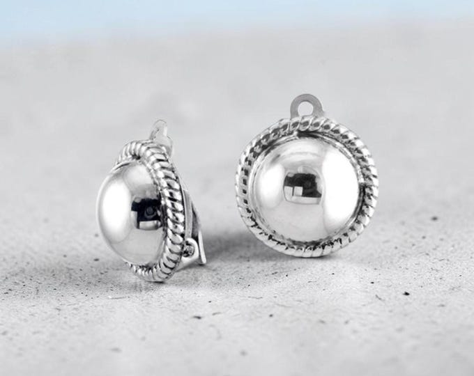Round Rope Edge Clip-On Earrings in Sterling Silver