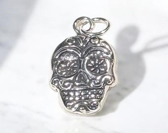 Sterling Silver Sugar Skull Charm Pendant