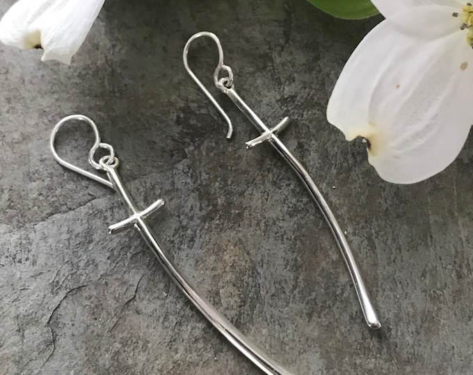 Long Cross Sterling Silver Earrings