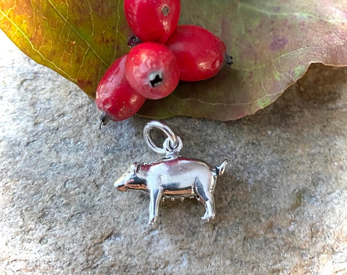 Sterling Silver Cute Little  Pig Charm Pendant