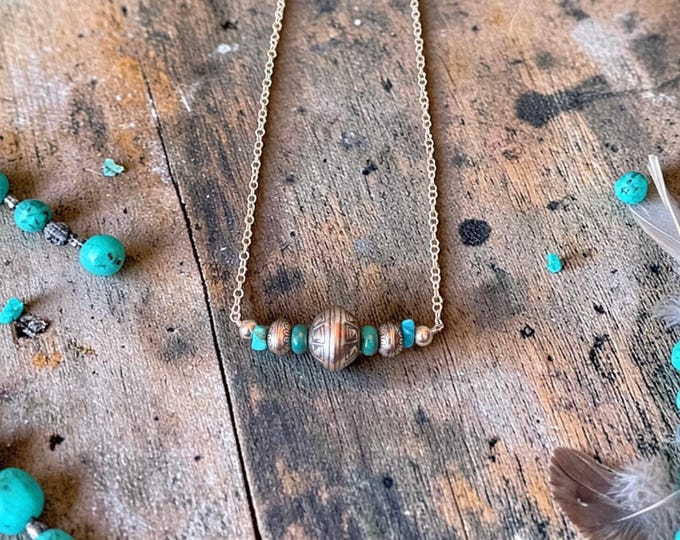 Sterling Silver Southwestern Turquoise and Sterling Beaded Necklace