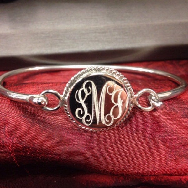 Sterling Silver Monogram Bracelet Round with Rope Edge