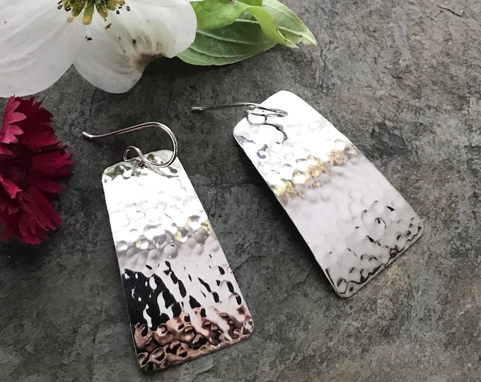 Hammered Sterling Silver Rectangle Earrings