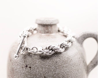 Sterling Silver Large Chunky Thick Rope Bracelet