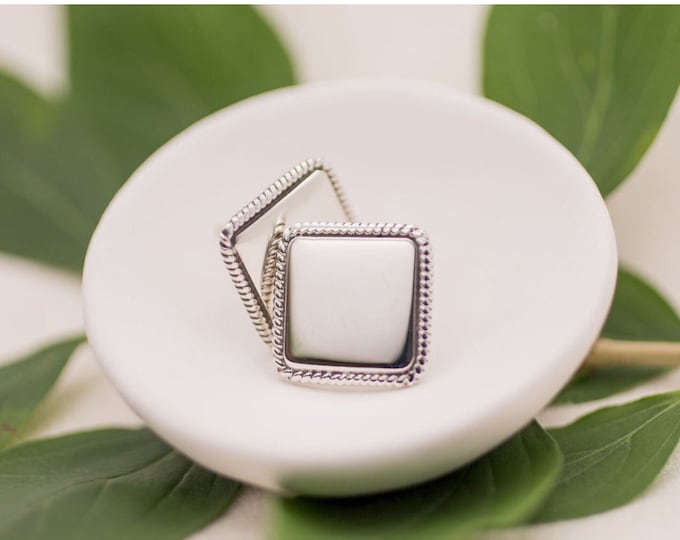 Sterling Silver Monogrammed Square Stud Earrings with Rope Accent