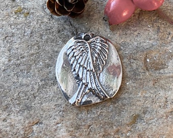 Sterling Silver Antique Finish Angel  Wings Charm Pendant