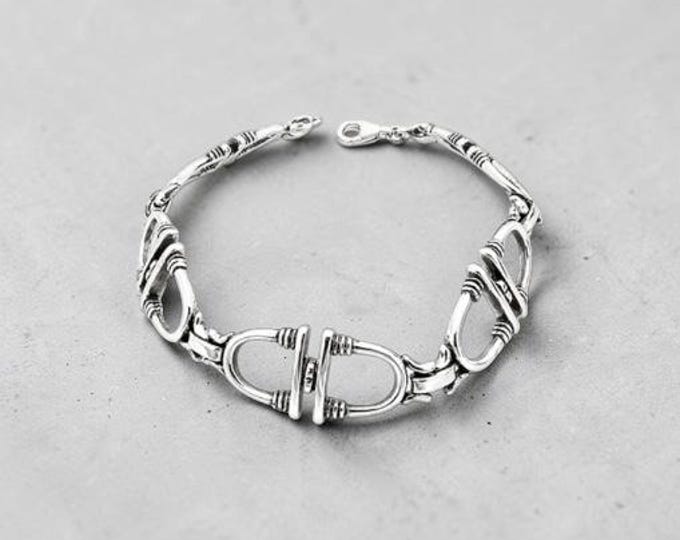 Sterling Silver Link Horse Equestrian Stirrup Link Bracelet