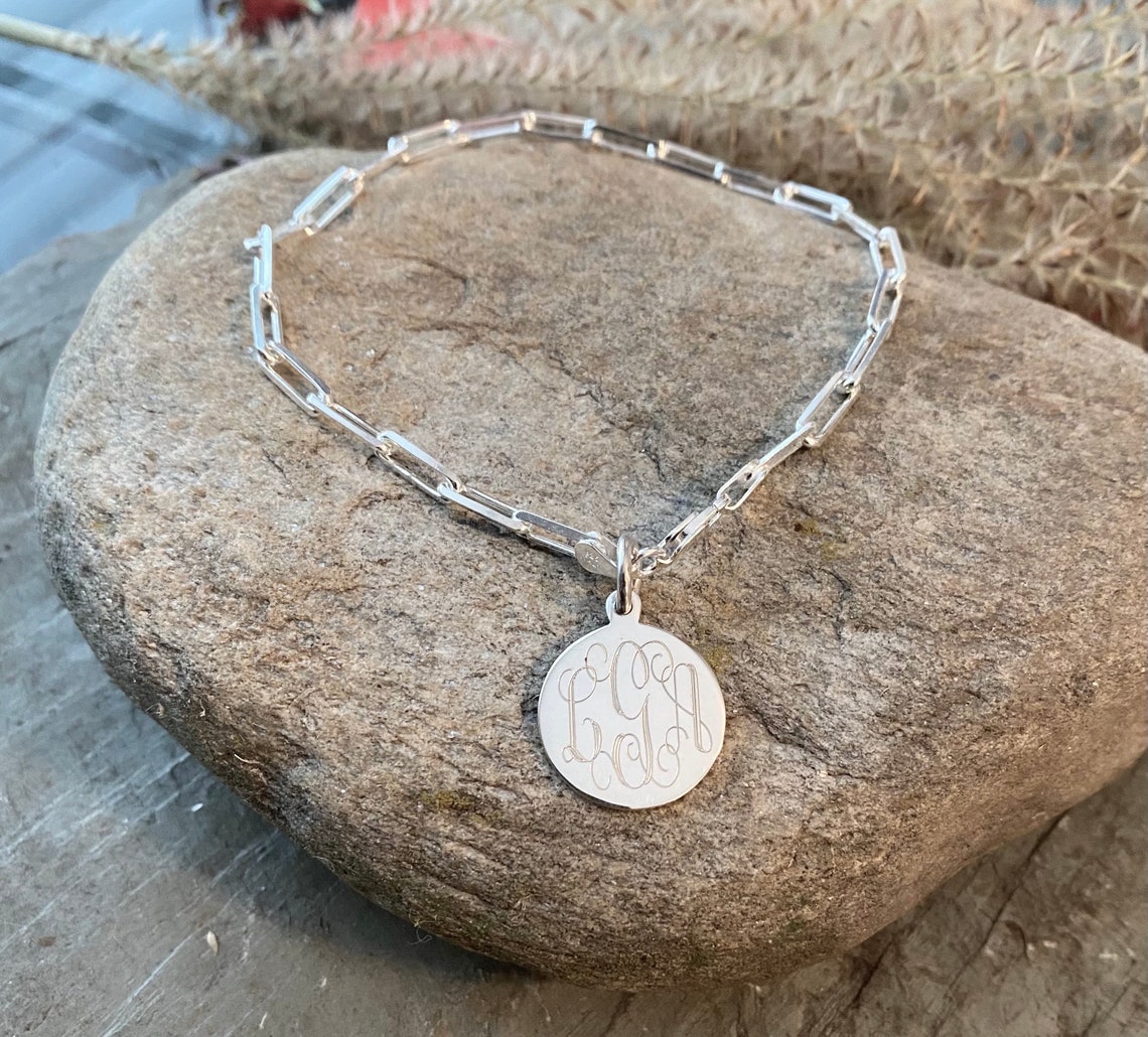 Sterling Silver Paper Clip Necklace or Bracelet With Monogram Etsy