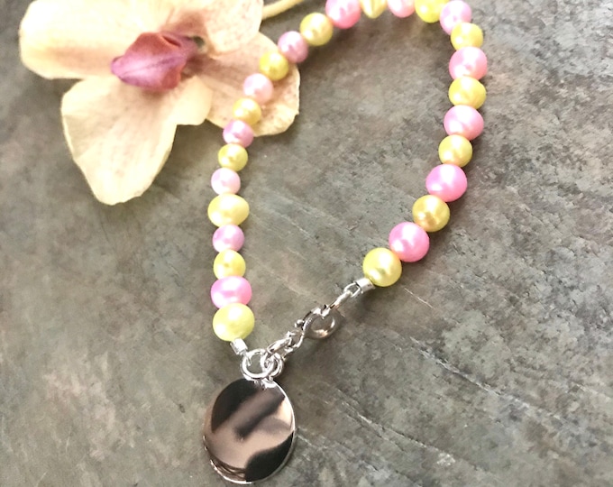 Freshwater Pearl Baby/Children’s  Bracelet with Sterling Silver Monogram Charm