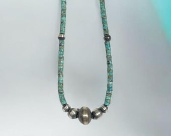 Native America Sterling Silver Navajo Pearl and Turquoise Necklace