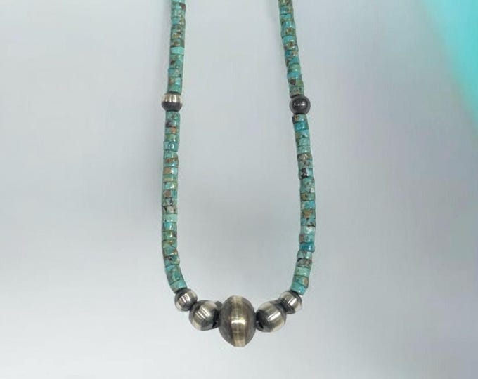 Native America Sterling Silver Navajo Pearl and Turquoise Necklace