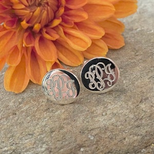 Sterling Silver Monogrammed Round Stud Earrings