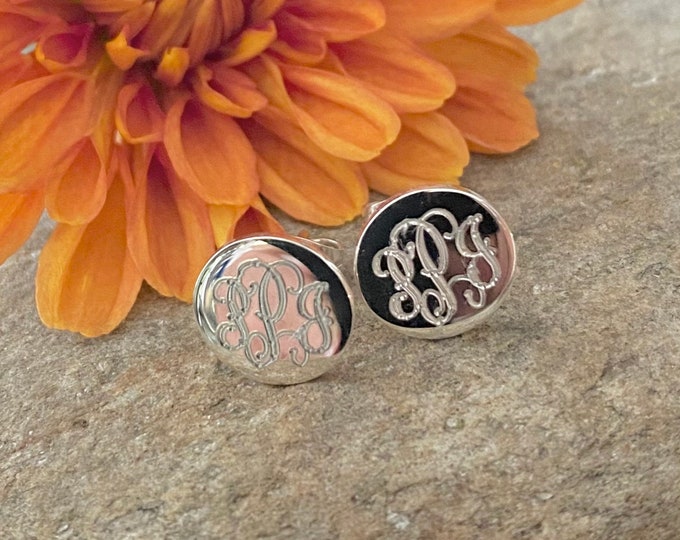 Sterling Silver Monogrammed Round Stud Earrings