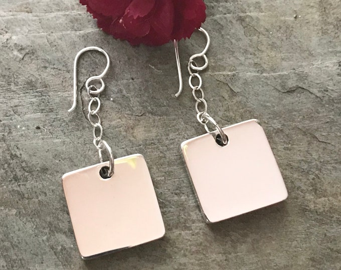 Sterling Silver Large Square Monogrammed Earrings