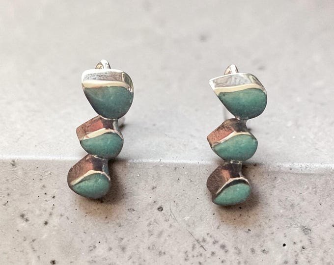 Turquoise and Sterling Silver 3 stone drop earring