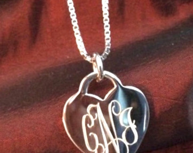 Monogrammed Sterling Silver Heart Pendant Necklace with Chain