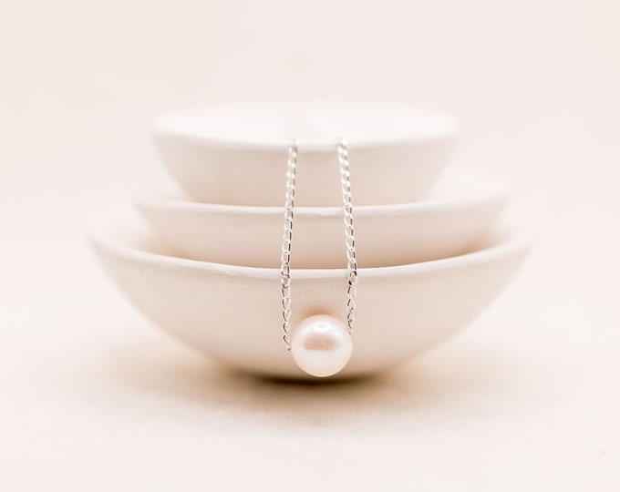 Single Pearl Necklace on Sterling Silver