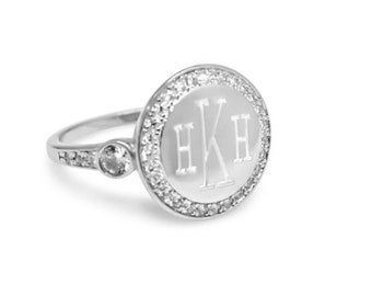 Sterling Silver 925 Monogrammed Ring Round with CZ Halo
