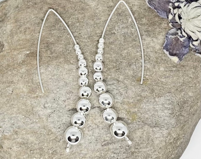 Long Beaded 925 Sterling Silver Earrings