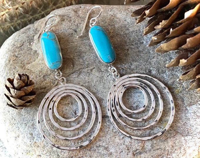 Sterling Silver Long Turquoise and Spiral Earrings