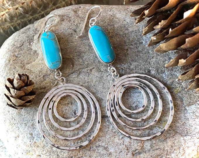 Sterling Silver Long Turquoise and Spiral Earrings