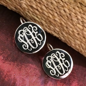 Sterling Silver Monogrammed Earrings Round With Hook Earwire