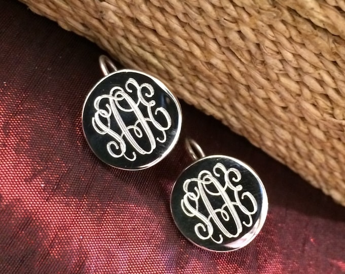 Sterling Silver Monogrammed Earrings Round With Hook Earwire