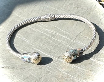 Sterling Silver, Abalone and Gold Hinged Bali Bracelet