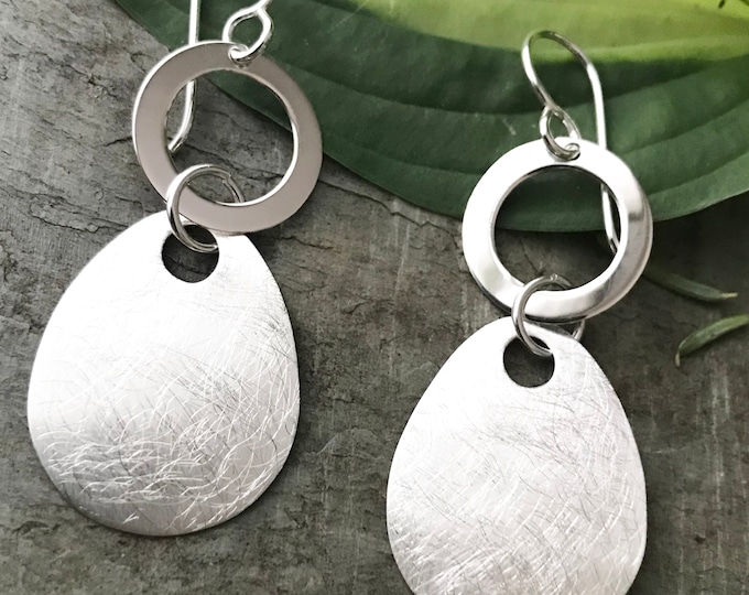 Sterling Silver Circle and Textured Teardrop Earrings