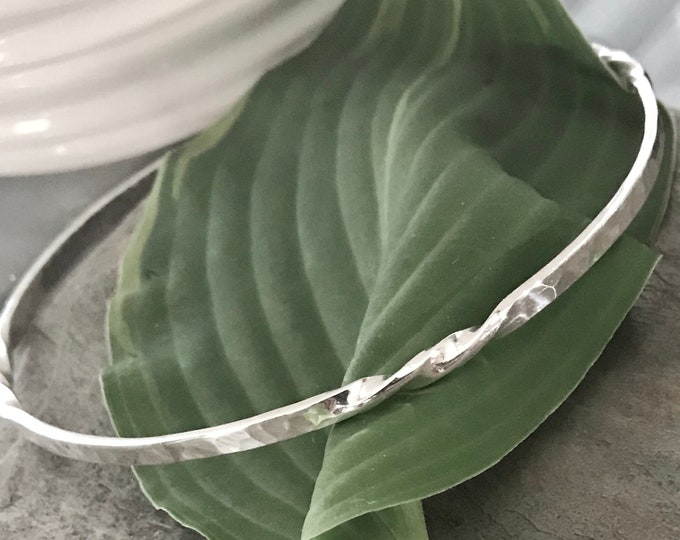 Sterling Silver Hammered Twisted Bangle Bracelet