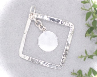 Large Square Angled Hammered Sterling Silver Orbit Monogram Necklace