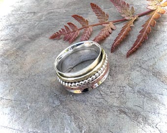 Sterling Silver Spinning Ring with Silver and Copper Bands