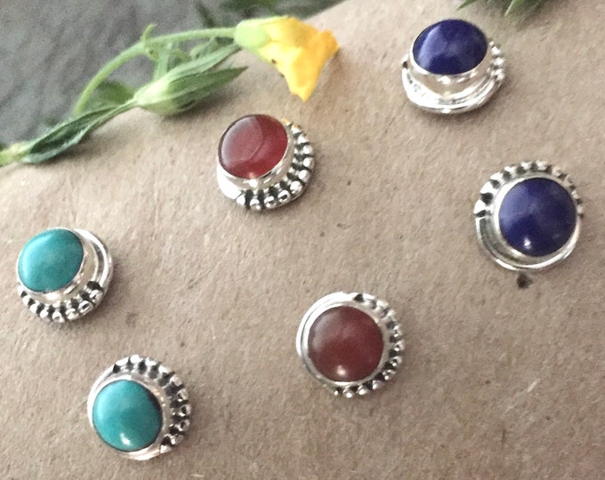 Sterling Silver Trio Stud Earring Set Turquoise, Carnelian, Black Onyx