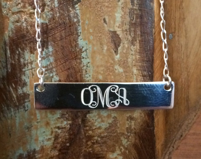 Sterling Silver Monogrammed Bar Necklace