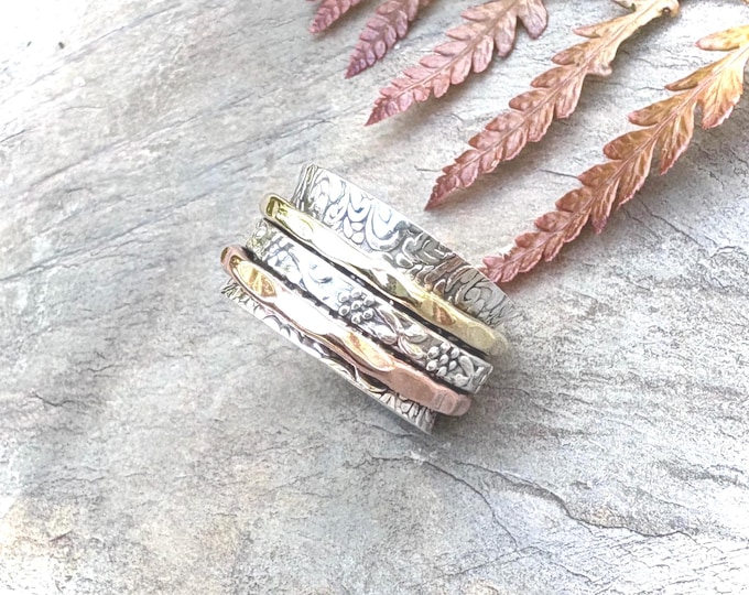 Sterling Silver Spinning Ring with Brass, Silver and Copper Bands